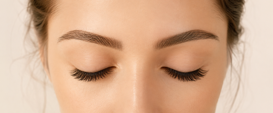 Closed eye with fluffy eyelash extensions.