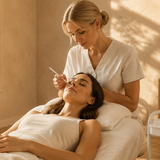 Lash artist examining client's clean extensions