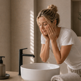 woman washing her face