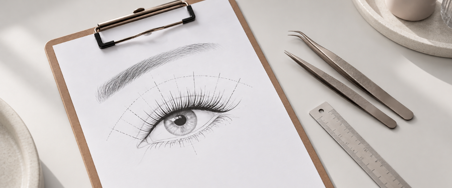 Lash mapping tools arranged for client consultation