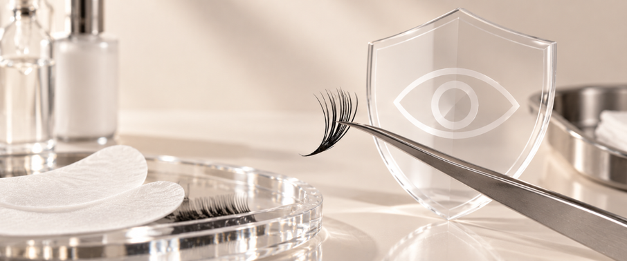 Lash tweezers highlighting professional ocular safety practices.