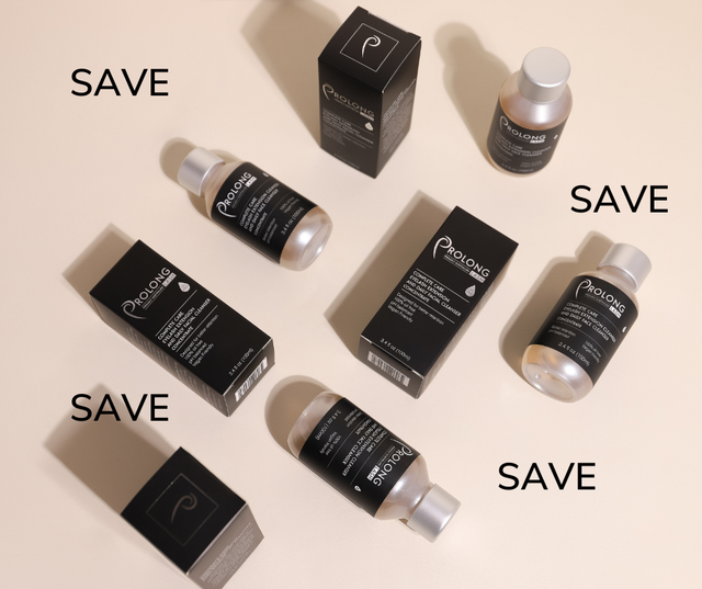 Prolong Lash Cleanser bottles and the word SAVE