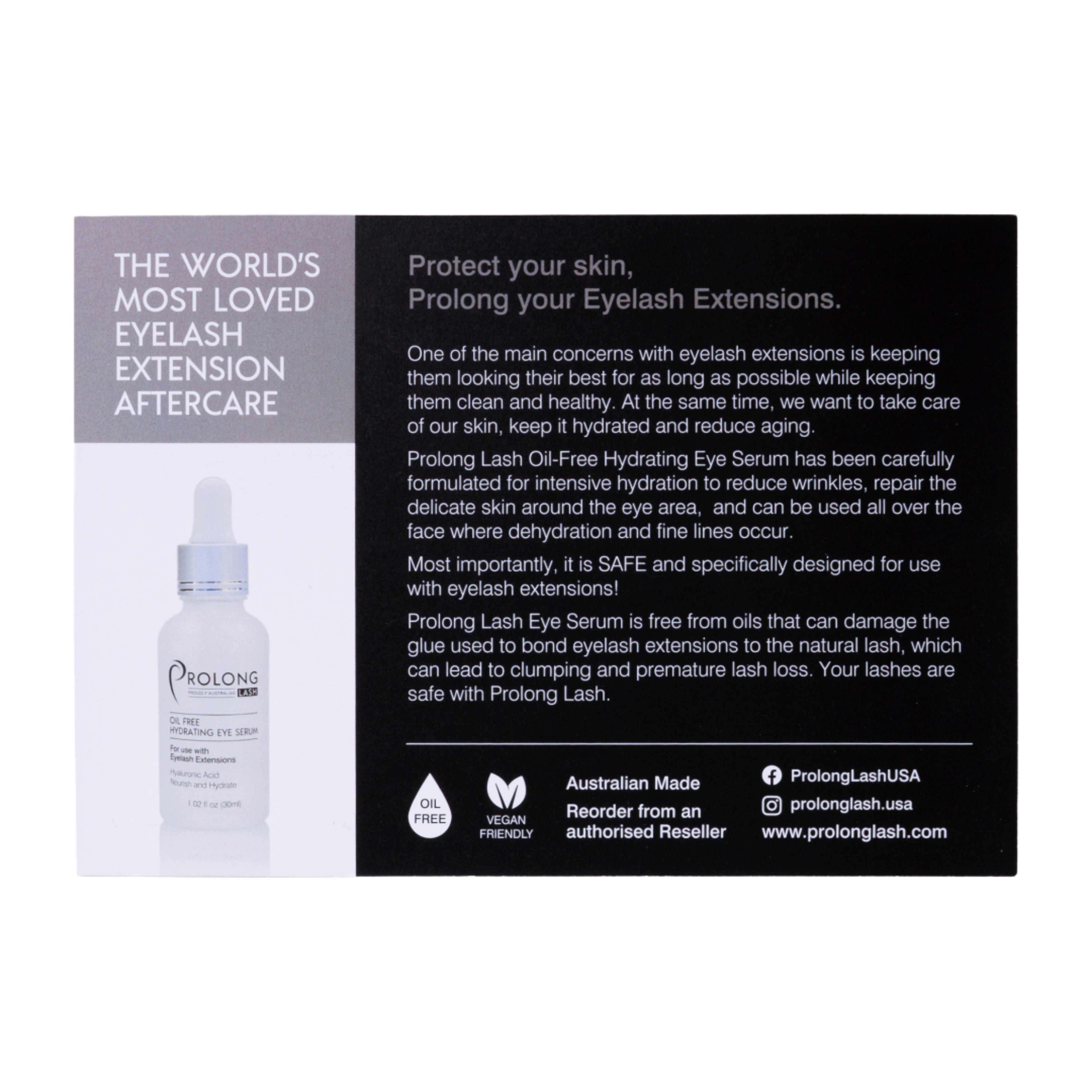 Postcard with information about how to use Prolong Lash Under Eye Hydrating Serum