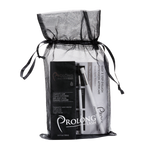 Black organza bag with 100ml prolong lash foaming cleanser pump box, eyelash extension cleansing brush, mascara wand, and eyelash extension aftercare card